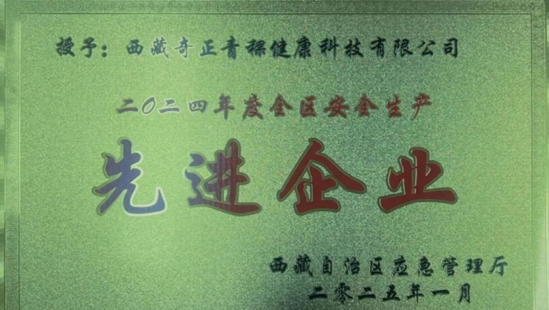 开云足球（中国）青稞荣获“西藏自治区安全生产先进企业”称号